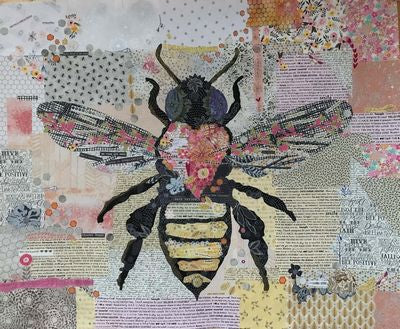 Honey Bee Collage Quilt Pattern by Laura Heine — pattern cover and finished project