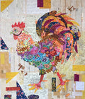 Doodle-Doo Rooster Collage Quilt Pattern by Laura Heine — pattern cover and finished project
