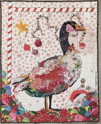 Christmas Goose Collage Quilt Pattern by Laura Heine — pattern cover and finished project