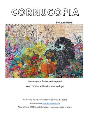 Cornucopia Collage Quilt Pattern by Laura Heine — pattern cover and finished project