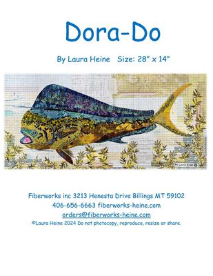 Dora-Do Dorado Fish Collage Quilt Pattern by Laura Heine — pattern cover and finished project