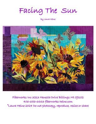 Facing the Sun Sunflowers Collage Quilt Pattern by Laura Heine — pattern cover and finished project