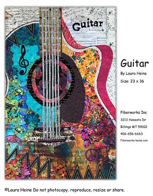 Guitar Collage Quilt Pattern by Laura Heine — pattern cover and finished project