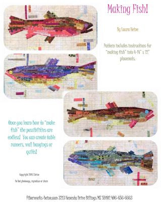 Making Fish Collage Placemat Pattern by Laura Heine — pattern cover and finished project