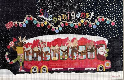 Shenanigans Collage Quilt Pattern by Laura Heine — pattern cover and finished project