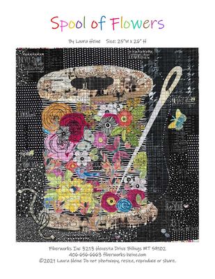 Spool of Flowers Collage Quilt Pattern by Laura Heine — pattern cover and finished project
