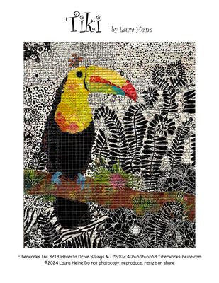 Tiki Toucan Collage Quilt Pattern by Laura Heine — pattern cover and finished project