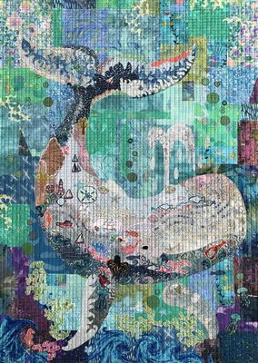 Tyde Whale Collage Quilt Pattern by Laura Heine — pattern cover and finished project