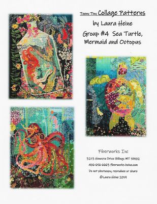 Teeny Tiny Collage Group 4: Sea Turtle, Mermaid & Octopus by Laura Heine — pattern cover and finished project