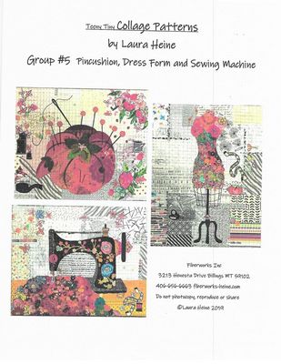Teeny Tiny Collage Group 5: Pincushion, Dress Form & Sewing Machine by Laura Heine — pattern cover and finished project