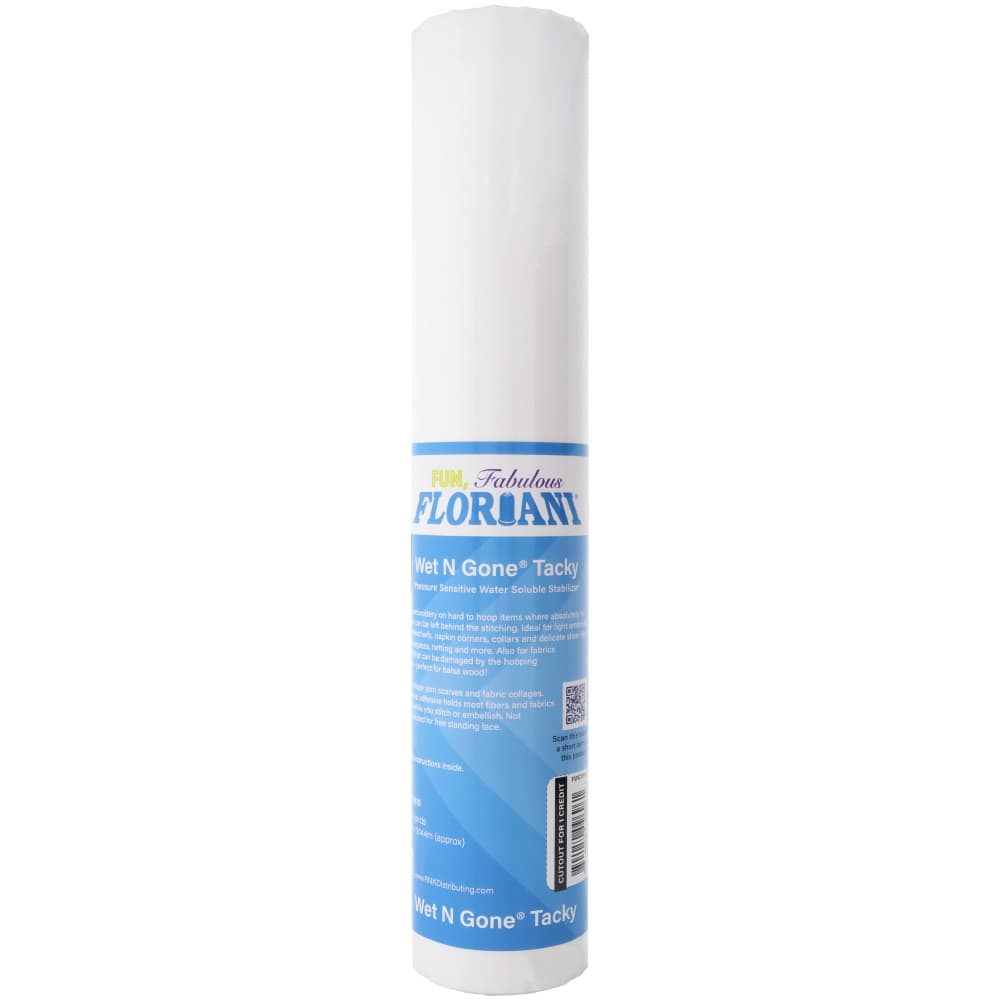 Floriani Wet N Gone Tacky Adhesive Washaway Stabilizer — 15" × 10 yd package shown