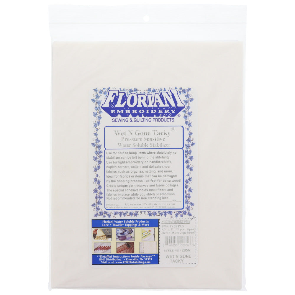 Floriani Wet N Gone Tacky Printable Sheets — 20 Pack — product package