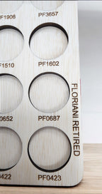 Floriani Retired Colors Thread Storage Tray, 30 Spools — close-up of Floriani Retired Colors engraving