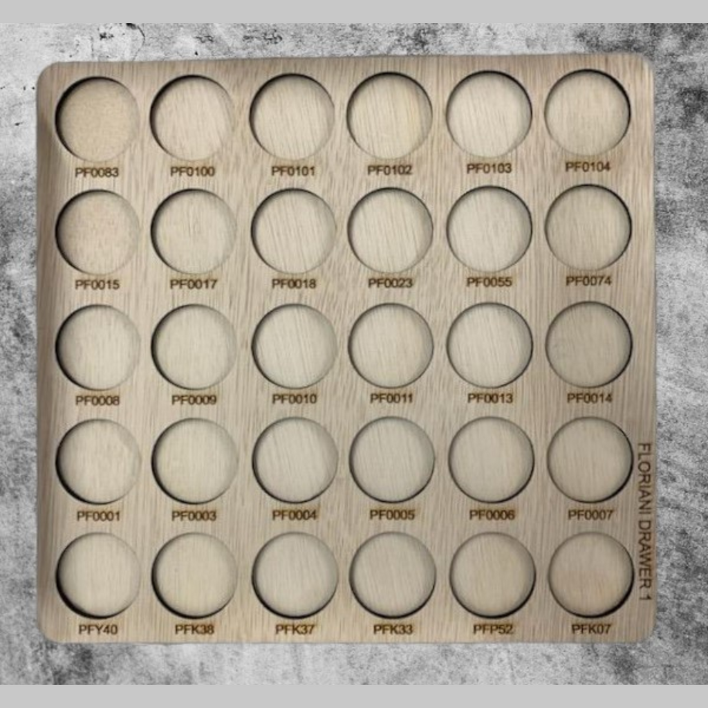 Floriani Numbered Thread Storage Trays, 360 Spools — front view of an empty numbered tray