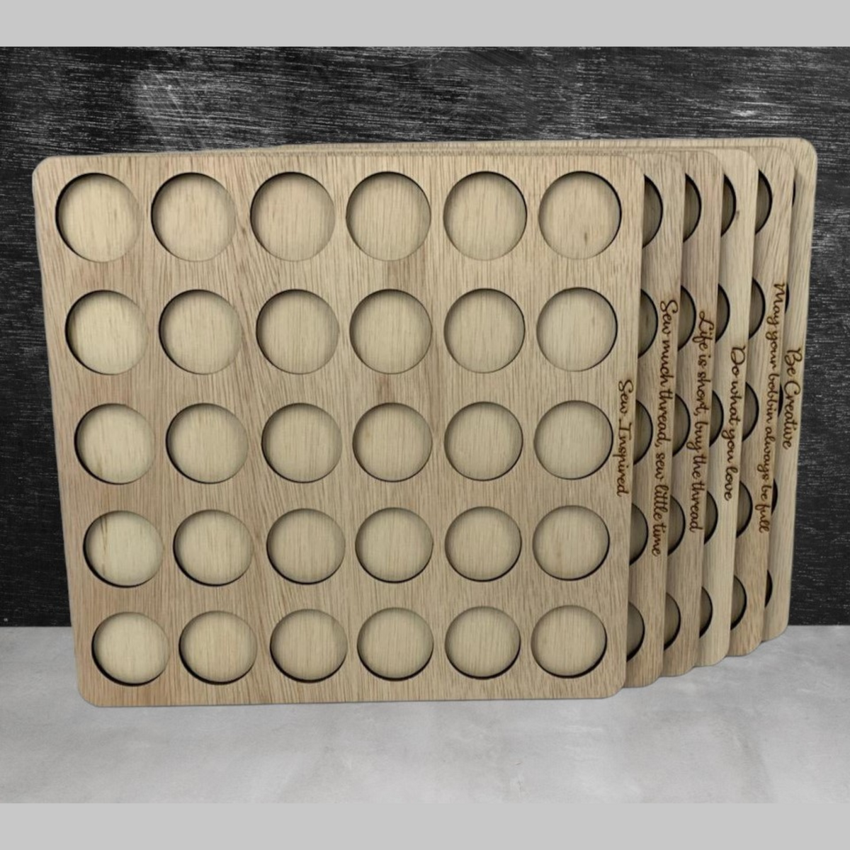 Embroidery Thread Storage Trays, Set of 6 — six trays arranged to show spool openings