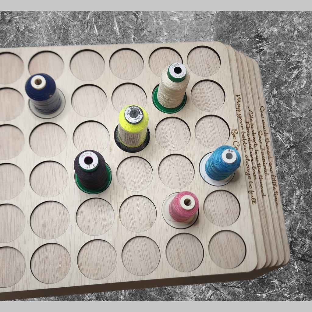 Embroidery Thread Storage Trays, Set of 6 — overhead view with several sample thread spools