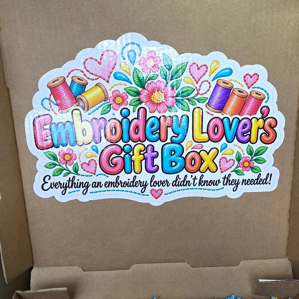 Colorful Embroidery Lover's Gift Box label inside the box lid