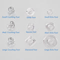 Grace Company 9-piece Q'nique Hopping Foot Set (SM15,16,19,21) — all nine interchangeable foot attachments