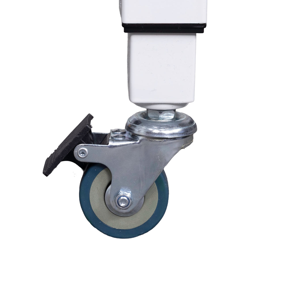 Grace caster installed on a frame leg with brake released