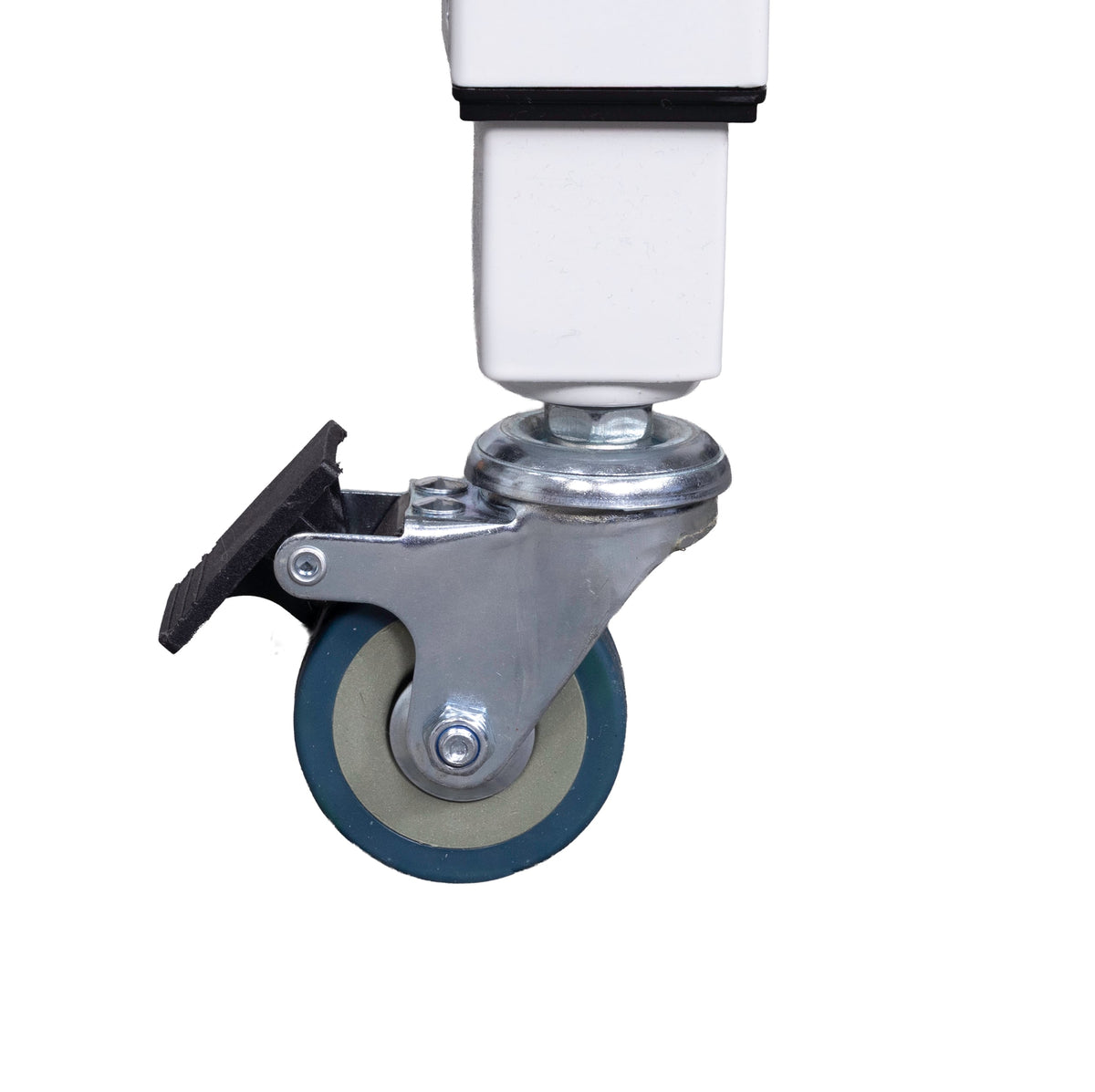 Grace caster installed on a frame leg with brake released
