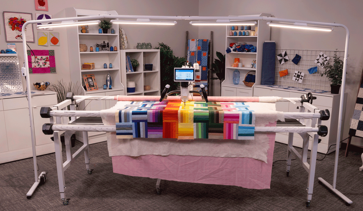 Grace Company Finesse Aura Light Bar — light bar above a quilting frame