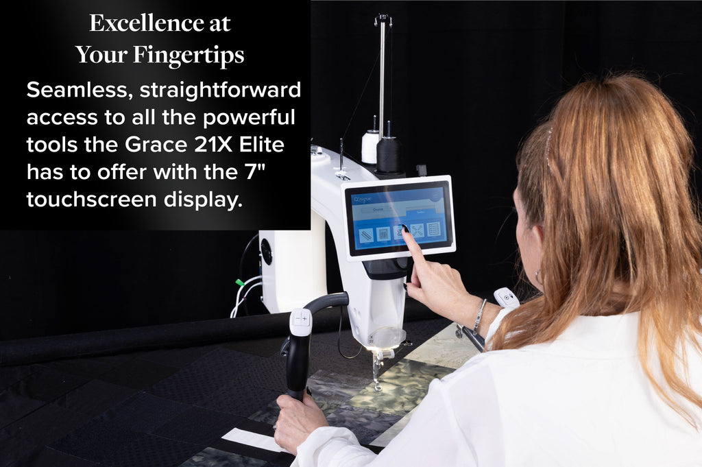Grace Company Q’nique 21X Elite Longarm Quilting Machine — touchscreen controls