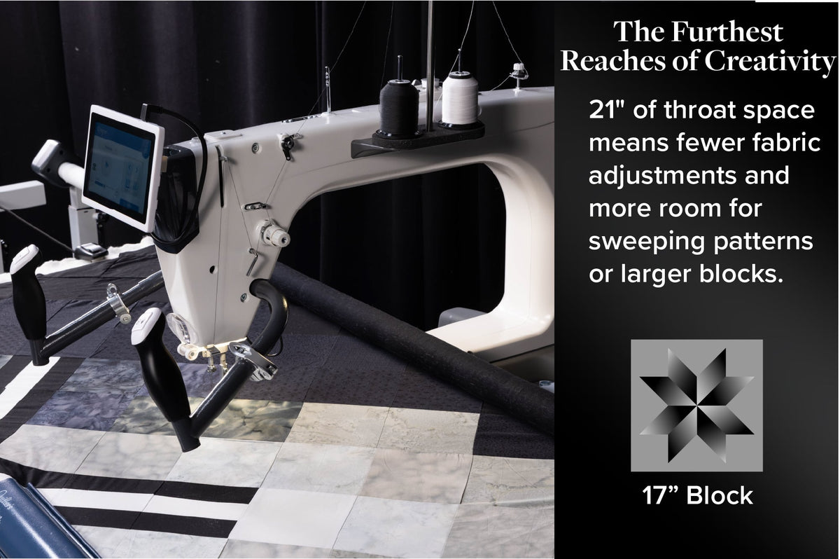 Grace Company Q’nique 21X Elite Longarm Quilting Machine — throat-space demonstration