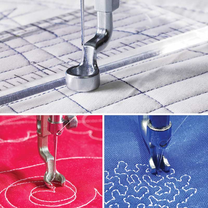 Grace Company 3-Piece Q'nique Hopping Foot Set (SM15,16,19,21) — open-toe, ruler and micro-stippling feet