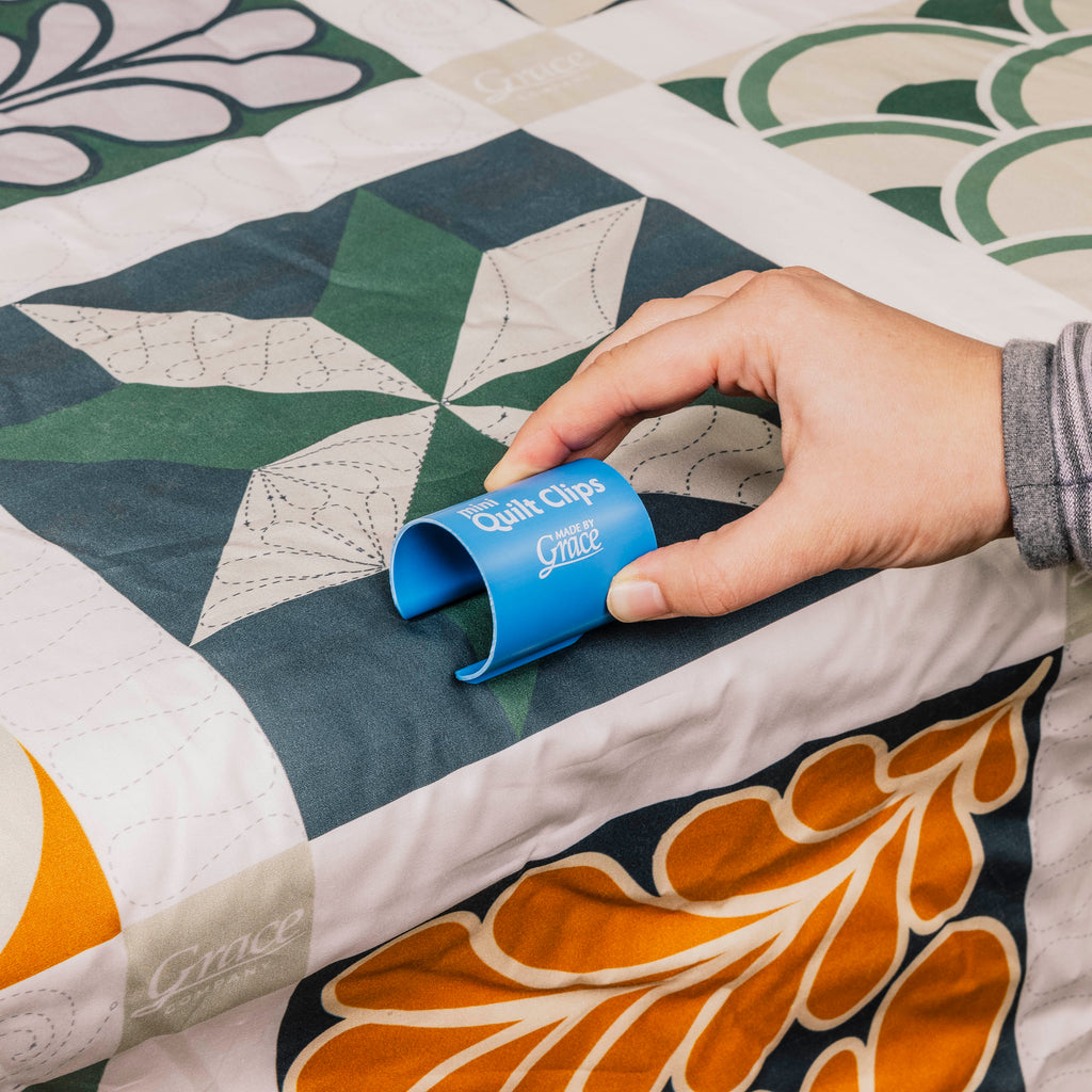 Grace Company Mini Quilt Clips (1.5” Diameter) — blue mini clip in use