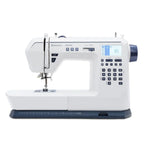 Husqvarna Viking Onyx 30 computerized sewing machine front view showing LCD screen, stitch selection keypad, and wide sewing bed