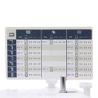 Husqvarna Viking Onyx 30 sewing guide reference chart showing recommended stitches, presser feet, stitch length, and tension settings