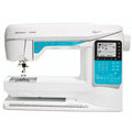Husqvarna Viking Opal 650 computerized sewing machine side view featuring digital display, keypad controls, and extended sewing arm