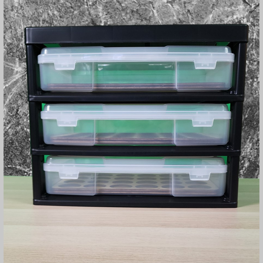 Dimension diagram of a six-drawer cart, furniture sold separately, for Kingstar Metallic Thread Storage Tray, 25 Spools