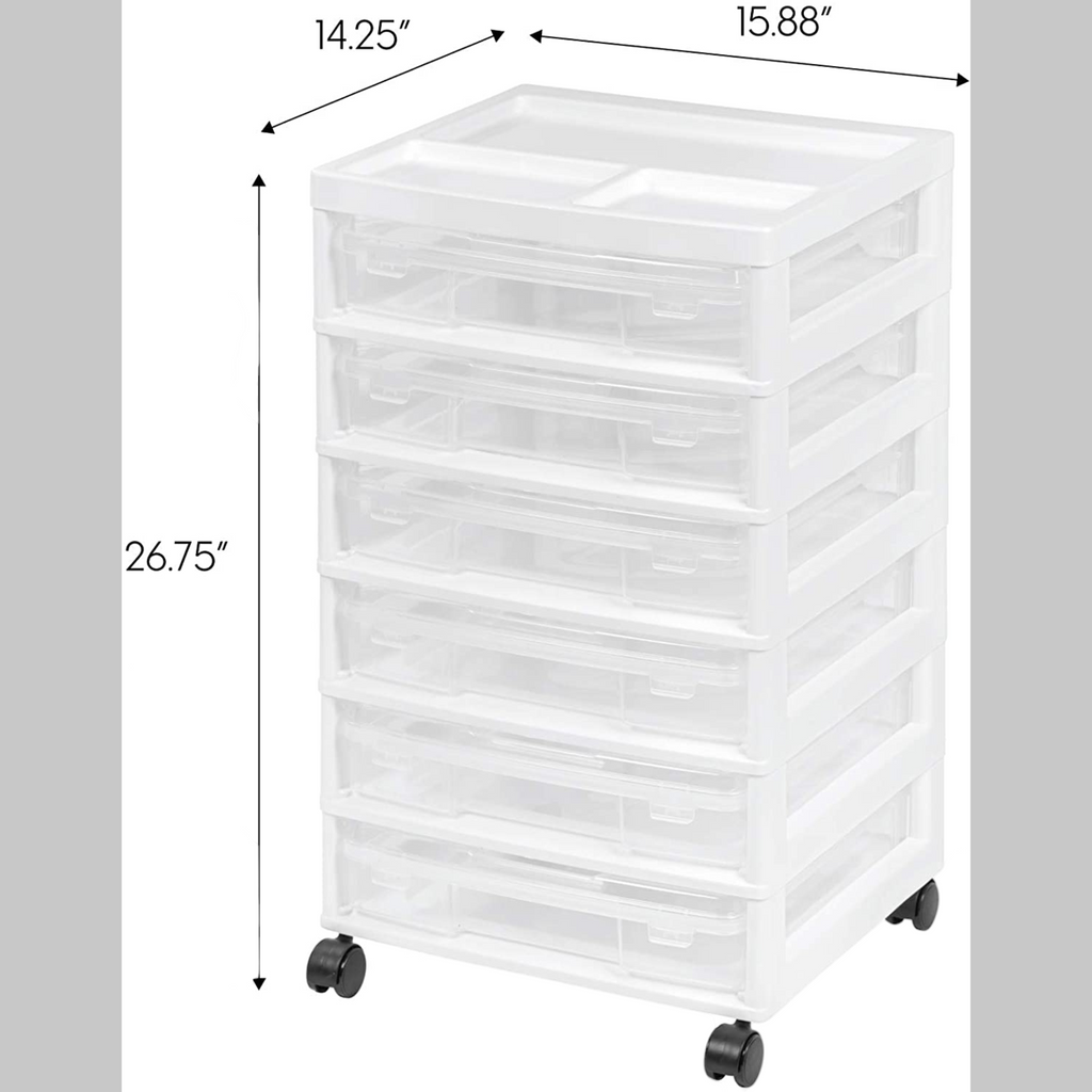 Dimension diagram of a six-drawer cart, furniture sold separately, for Robison-Anton Numbered Thread Storage Trays, 540 Spools