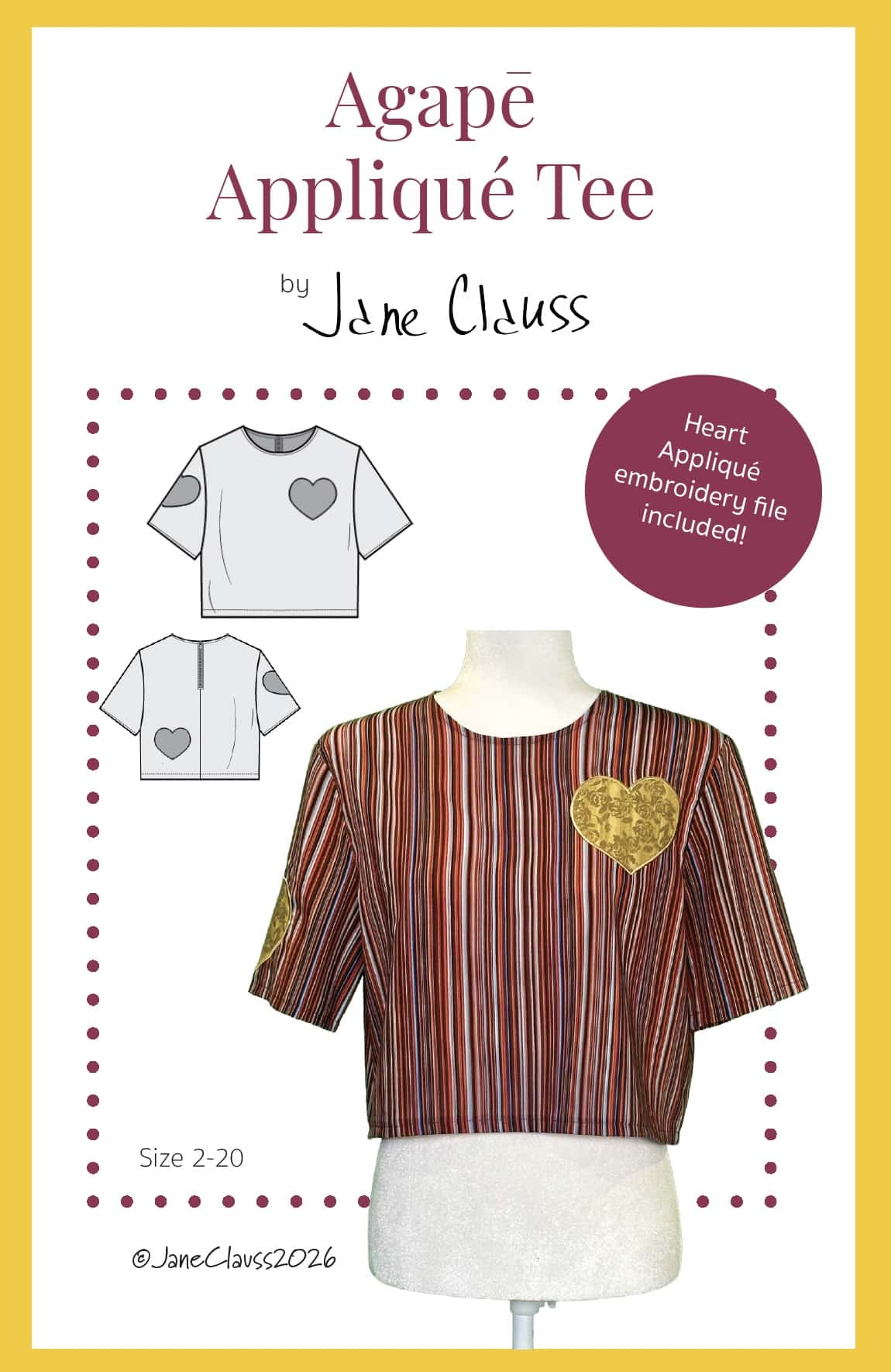 Jane Clauss Agape Applique Tee digital sewing pattern cover