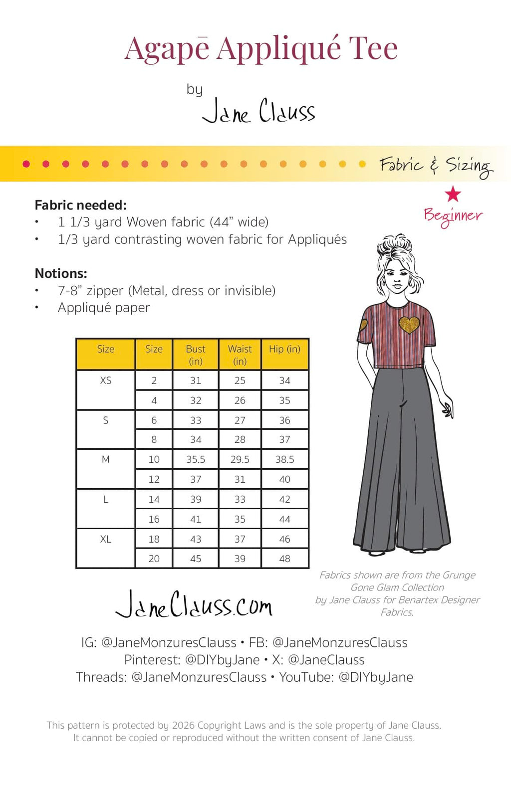 Jane Clauss Agape Applique Tee pattern details
