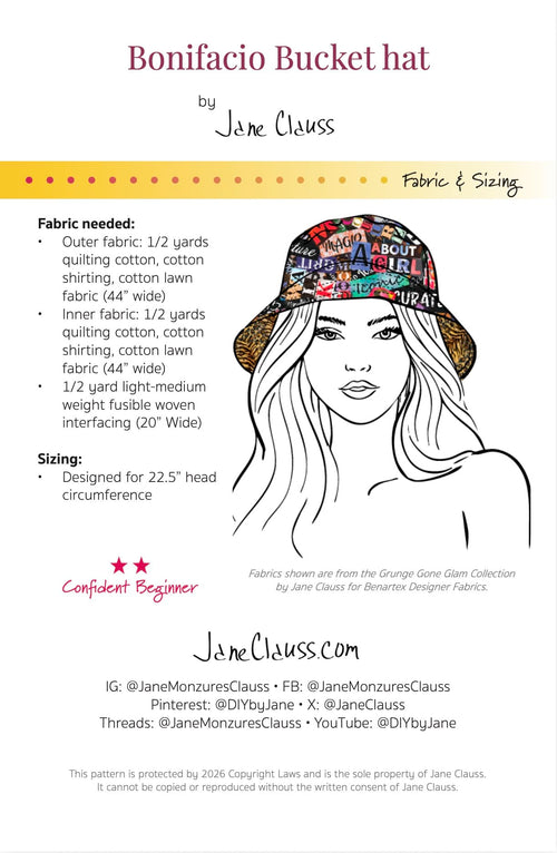 Jane Clauss Bonifacio Bucket Hat pattern details