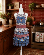 Hestia Apron on a blue and red kitchen set