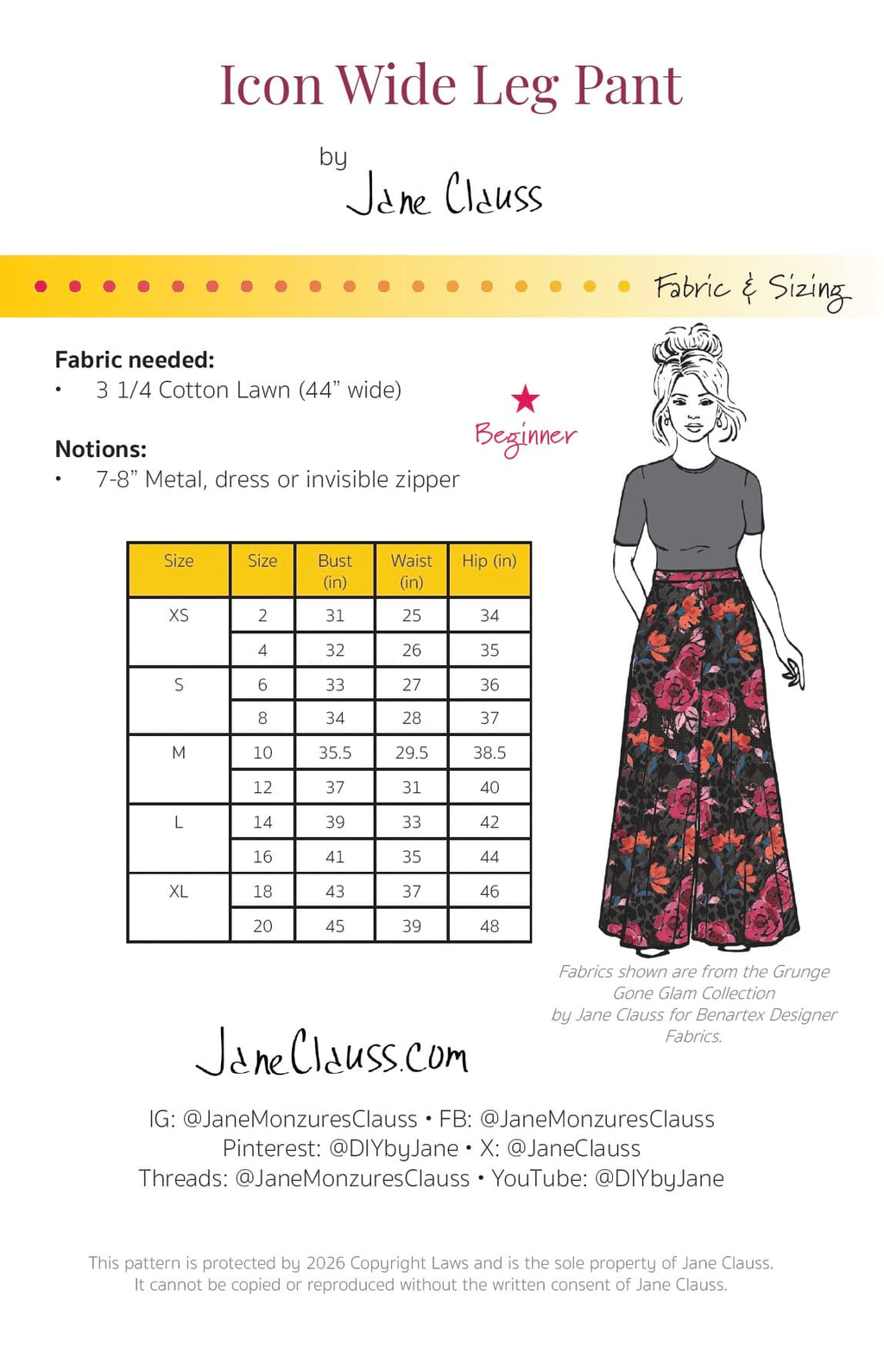 Jane Clauss Icon Wide Leg Pants pattern details
