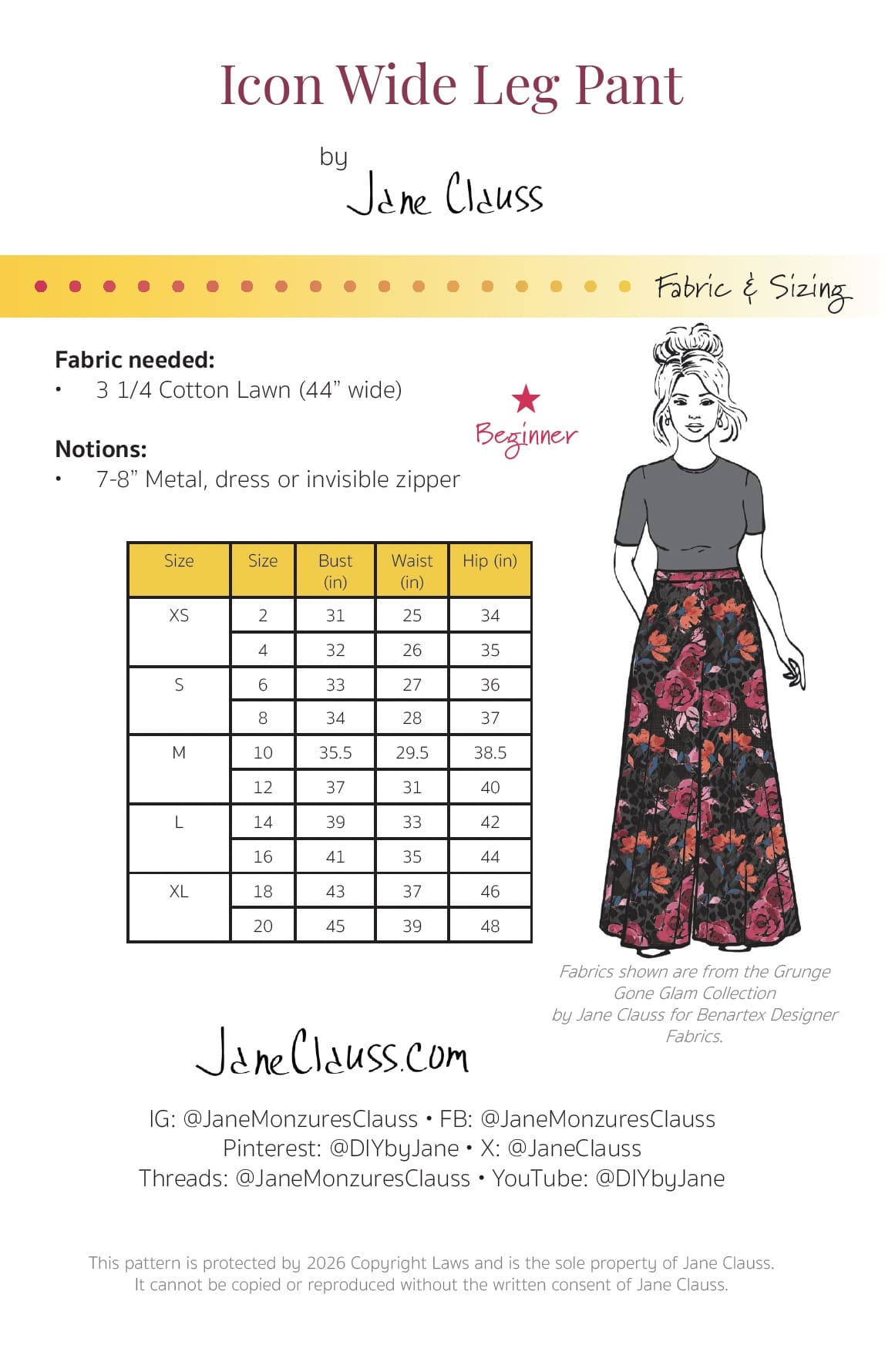 Jane Clauss Icon Wide Leg Pants pattern details