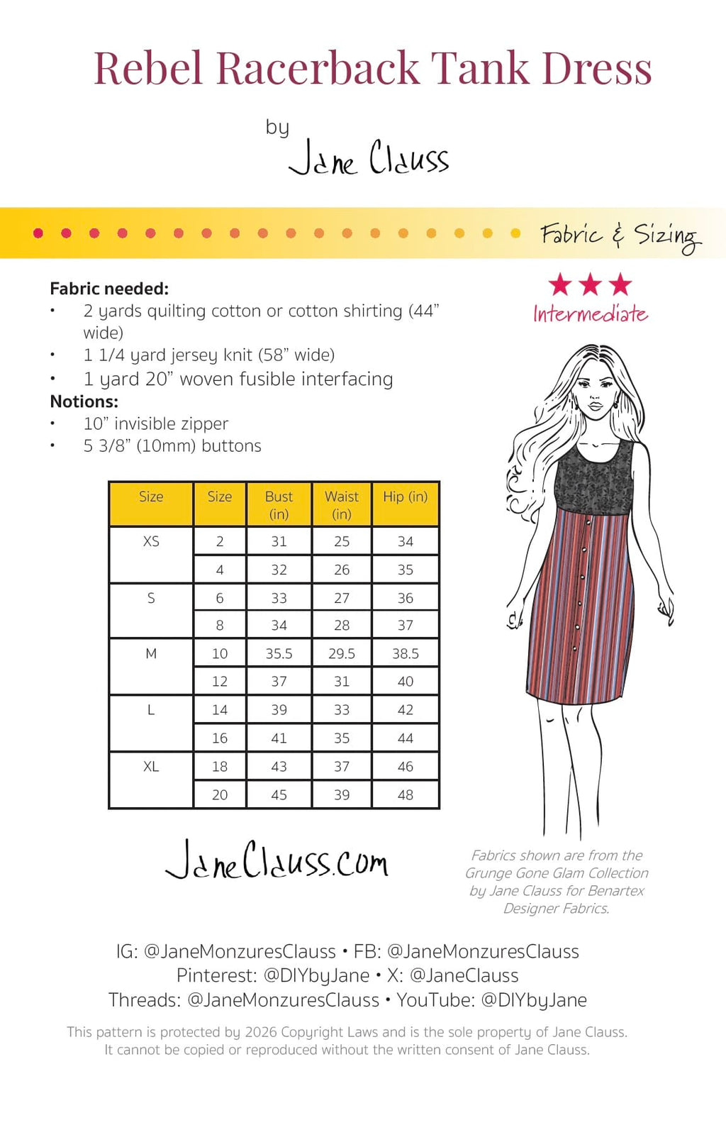 Jane Clauss Rebel Racerback Tank Dress pattern details