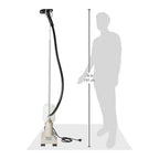Jiffy J-2 garment steamer shown next to 78-inch height silhouette for scale