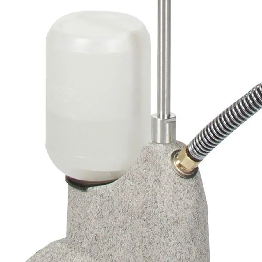 Close-up of the Jiffy 0511 J-2I steamer water bottle and base showing the tank connection and durable construction.