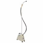 Angled view of the Jiffy J-2000B home steam cleaner featuring upright pole, brush head, and durable base