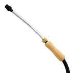 Close-up of the Jiffy J-2000B steamer brush head attachment with wooden handle and angled nozzle.