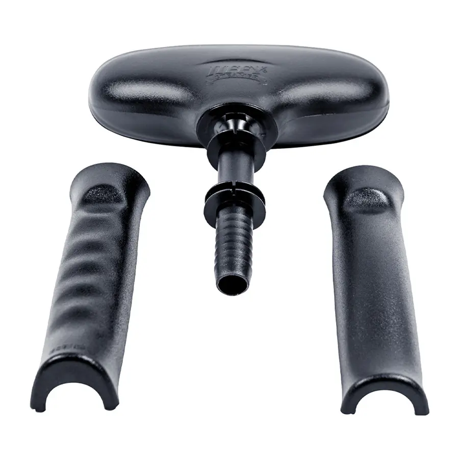Disassembled components of the Jiffy J-2000S steam head including handle grips and nozzle