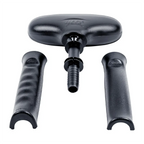 Disassembled components of the Jiffy J-2000S steam head including handle grips and nozzle