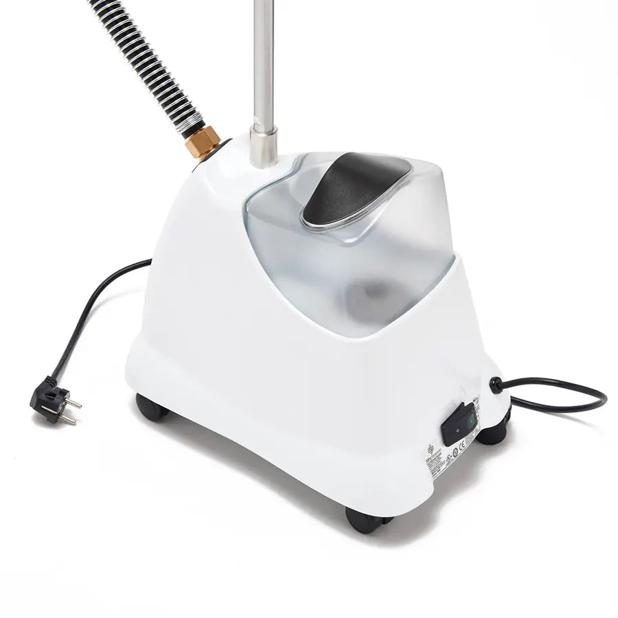 Rear view of Jiffy J-2000W Wig Steamer showing water reservoir, power switch, and cord