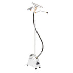 Jiffy 1251 J-2000I Multipurpose Steamer with I-Head Nozzle Kit standing upright, shown with adjustable pole, hose, and interchangeable aluminum steam heads for home and professional fabric care.