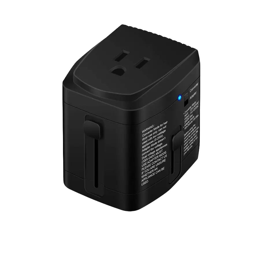 Universal travel voltage converter for Jiffy ESTEAM 120V steamer, compact power adapter for international travel.
